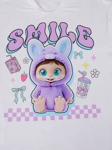 Sparklyn Bộ 2 món đồ họa hoạt hình anime cho bé gái tuổi teen, vải thoải mái, thể thao ngoài trời, đường phố, trang phục hàng ngày, trở lại trường, áo phông và quần ống rộng - Màu tím - Xem 6