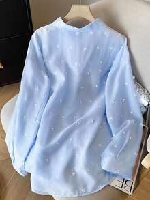 Resyla Camisa holgada casual de mujer con bordado de manga larga