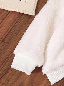 SHEIN Playful Pals 2pcs/Set Baby Girls Autumn/Winter New Plush Hooded Hat With Cat Ear Embroidery & Bow, Ditsy Floral Sweatshirt And Leggings Casual Outfit Set Fall - Multicolor - View 4