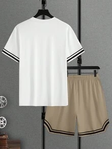 Manfinity Homme Bộ áo thun cổ tròn tay ngắn và quần short màu tương phản dành cho nam - Nhiều màu - Xem 2