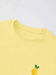 INAWLY 女士修身圆领T恤，饰有刺绣柠檬图案 - 黃色 - 查看 4