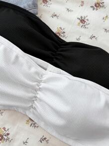 SHEIN 2 Stück/Set Einfacher, bequemer gepolsterter plissierter hautfreundlicher trägerloser BH-Set für Teenager-Mädchen