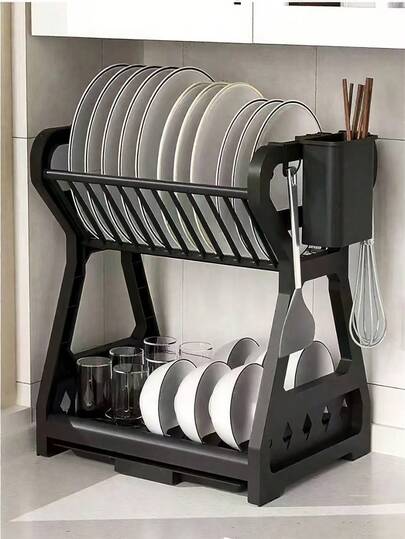 不带餐具架和沥水盘的碗碟架/带餐具架和沥水板的碗碟架，节省空间的碗碟架，厨房台面碗碟架，厨房沥水架，餐具收纳架，双层碗碟收纳架，厨房收纳架，厨房用品