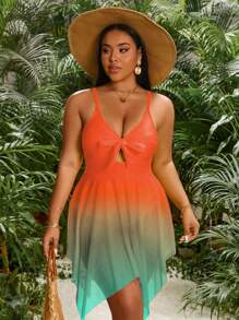 Slaydiva Đồ bơi một mảnh cỡ lớn có họa tiết gradient mùa hè - trái cam - Xem 5