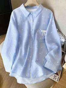 Resyla Camisa holgada casual de mujer con bordado de manga larga