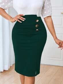 Lunelith SHEIN Lunessa 女式纯色休闲裙 - 墨綠色 - 查看 5