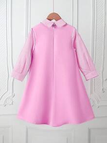 1pc Young Girl's Sweet Plaid Patchwork Long Sleeve Shirt Dress, With Hidden Zipper Design At Back, Comfortable & Cute Dress Suitable For Family Gathering, Outing, School And Other Occasions - Multicolor - View 2