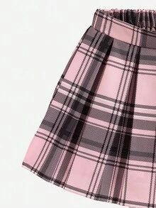 Sparklyn 2 件套年轻女孩休闲数字印花 T 恤和格子百褶裙，夏季 - 彩色 - 查看 5