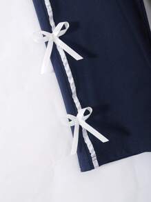 Genkimix Kids 女童休闲日常圆领短袖短款黑色T恤搭配3D蝴蝶结装饰和直筒宽松裤夏季套装