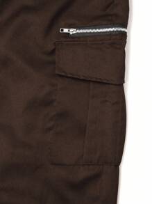 Manfinity Homme 男士休闲直筒梭织工装裤，带拉链细节，咖啡棕色宽松直筒休闲裤，秋季 - 咖啡棕 - 查看 5