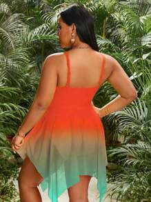 Slaydiva Đồ bơi một mảnh cỡ lớn có họa tiết gradient mùa hè - trái cam - Xem 2
