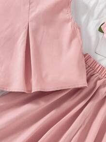 Setelan 2 Potong: Kaos Tanpa Lengan Warna Polos Kasual dan Rok Mini untuk Anak Perempuan Remaja. - Berwarna merah muda - View 7