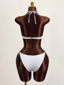 Zestiva Summer Beach Pearl Decor Scallop Trim Push Up Bikini Set - White - View 2