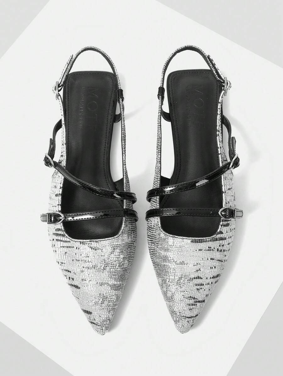 MOTF PREMIUM 女士时尚个性化多带露背平底乐福鞋，万圣节 - 黑與白 - 查看 1