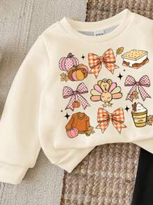 SHEIN LMoss Kids Baby Girl Halloween Pattern Knit Soft Thick Crew Neck Long Sleeve Sweatshirt And Leggings Set, Suitable For Autumn/Winter Baby Fall Outfits Toddler Thanksgiving Outfit Baby Girl Fall Clothes Fall Baby Set Baby Thanksgiving Outfit Set - Multicolor - View 4