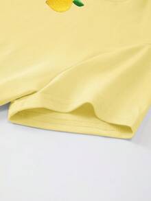 INAWLY 女士修身圆领T恤，饰有刺绣柠檬图案 - 黃色 - 查看 5