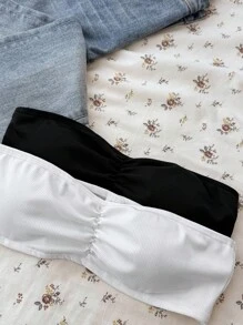 SHEIN 2 Stück/Set Einfacher, bequemer gepolsterter plissierter hautfreundlicher trägerloser BH-Set für Teenager-Mädchen