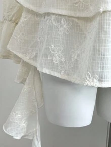 Elamini Robe mini fluide à couleur unie et texturée avec broderie pour femmes - Nude - Voir 5