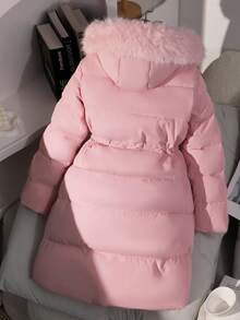 SHEIN Girls' Butterfly Embroidered 3D Pattern Padded Thick Warm Comfortable Fashionable Elegant Chic Formal Dance Party Coat, Autumn/Winter Fall