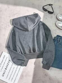 Teen Girl Solid Color Minimalist Casual Sweatshirt Fall Winter - Dark Grey - View 2
