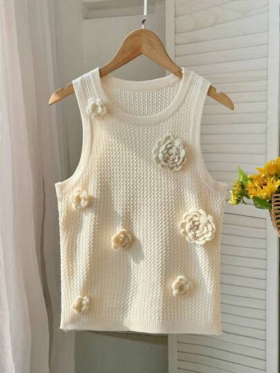 Skyraze 女士甜美3D花卉无袖针织毛衣