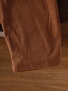 SHEIN 女婴粉色休闲厚羊毛格子提花连体衣套装，秋冬 - 杏色 - 查看 5