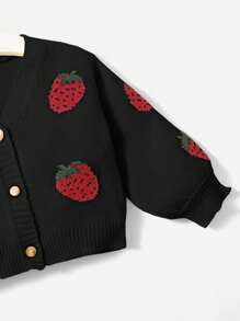 SHEIN Baby Girl Casual Strawberry Jacquard Cardigan, Autumn/Winter Fall - Black - View 3