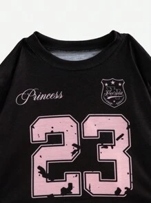 Sparklyn 2 件套年轻女孩休闲数字印花 T 恤和格子百褶裙，夏季 - 彩色 - 查看 3