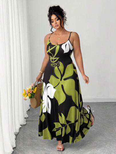 SHEIN LUNE Plus Size Women's Elegant Fashion Personalized Versatile Casual Office Wear Long Printed Knit Dress