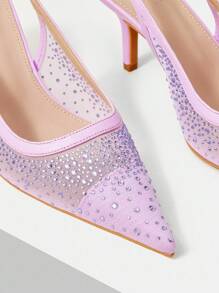 MOTF PREMIUM WOMEN'S POINTED TOE MESH & RHINESTONE SLINGBACK HIGH HEELS - Purple - View 4