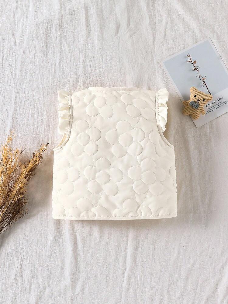 SHEIN Vintaside Kids 婴幼儿绗缝背心，带褶边，保暖衬里，可爱舒适，适合室内外穿着，适合冬季 - 杏色 - 查看 7