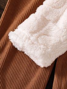 SHEIN 女婴粉色休闲厚羊毛格子提花连体衣套装，秋冬 - 杏色 - 查看 6