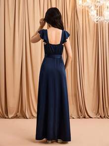 Váy hoa thanh lịch cho bé gái tuổi teen mặc trong lễ tốt nghiệp, đám cưới, váy dạ hội; Váy maxi dài không tay bằng vải satin màu xanh nước biển cho lễ Halloween, tiệc Giáng sinh, dịp trang trọng cho bé gái lớn; Váy công chúa đuôi cá thời trang cho ngày tựu trường - Xanh đậm - Xem 2