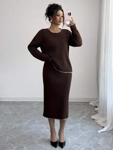 Rafferiza Women's Elegant Commuter French Casual Embroidered Trim Long Sleeve 2 Pieces Dress Set Fall Winter Cloth For Women