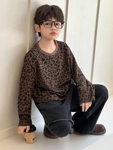 DAZY 宽松版型男童豹纹圆领T恤，休闲，秋季