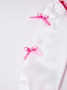 Girls Ruffle Collar 2 In 1 Pleated Bow Long Dress, Back To School Spring/Autumn Dress - Pink - View 5