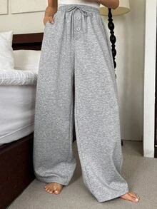 DAZY Quần ngủ nữ dáng rộng màu trơn, thoải mái, mùa thu - Xám - Xem 3