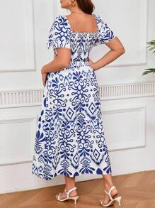 SHEIN PETITE Plus Size Women Casual Vacation Blouse & Skirt 2 Pieces Set - Multicolor - View 2