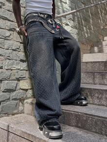 ROMWE MEN Street Life Jeans larghi da uomo con doppia vita