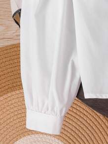 SHEIN 复古优雅少女灯笼袖衬衫，秋季白色纽扣衬衫，母女亲子装，适合秋冬季日常休闲穿着及上学穿着，返校季必备 - 白色 - 查看 6