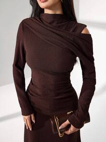 Modelyn Women's Elegant Tight-Fitting Knit Dress, High-End French Style Fall Cloth For Women - Coffee - View 4