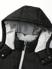 Manfinity Homme 男士连帽拉链加厚背心，男士冬季背心，连帽背心，男士背心，秋季 - 黑色 - 查看 4