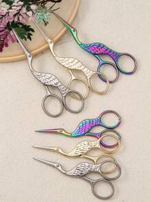 Juego de tijeras con forma de grúa de tamaño grande (12,8 cm) y pequeño (10,3 cm), tijeras vintage para manualidades, tijeras para tela, tijeras para bordado, tijeras para punto de cruz, tijeras de oficina para papel, tijeras para cejas puntiagudas, tijeras pequeñas multiusos - Multicolor - Ver 3