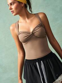 VARSIVA Women's Solid Color Twist Pleated Sleeveless Tank Top, Summer Fashion - Grey - View 2
