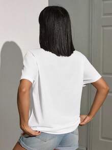 EURMUSE Embroidered Pocket Blouse – Minimalist White Design With Delicate Floral Embroidery On Front Pocket - White - View 5
