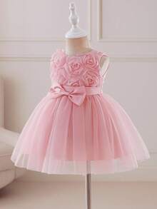 Glamorique Kids Baby Girls' Elegant Cute Floral 3D Bow Mesh Tutu Dress, Sleeveless Princess Party Dress Fall Winter