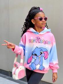Tween Girl Casual Gradient Cartoon Print Hoodie Sweatshirt, Autumn/Winter Fall - Multicolor - View 3