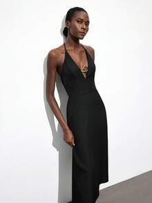 Maija 女式时尚纯色金属环连衣裙 - 黑色 - 查看 1