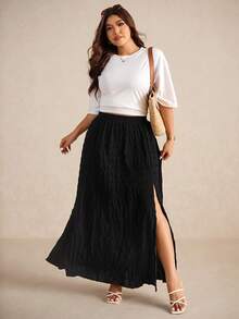 Elaquor Falda casual de cintura elástica con abertura lateral para mujer de talla grande, faldas de verano para mujer, conjunto casual para mujer - Multicolor - Ver 4