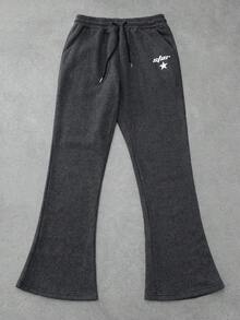 Manfinity EMRG 1pc Men's Loose Straight Wide-Leg Sweatpants, Fleece Fabric, Star Embroidery Pattern, Casual Daily Wear, Suitable For Autumn/Winter, Streetwear Style, Great Gift For Husband, Boyfriend, Friends Flare Sweatpants Fleece Sweatpants Men Flared Sweats Flocked Sweatpants Bootleg Sweatpants Grey Sweatpants Mens Flared Sweats Flared Sweatpants Men Flare Sweat Pants Classic Wear Best Style 1979 Sweatpants Pro Club Sweat Pants